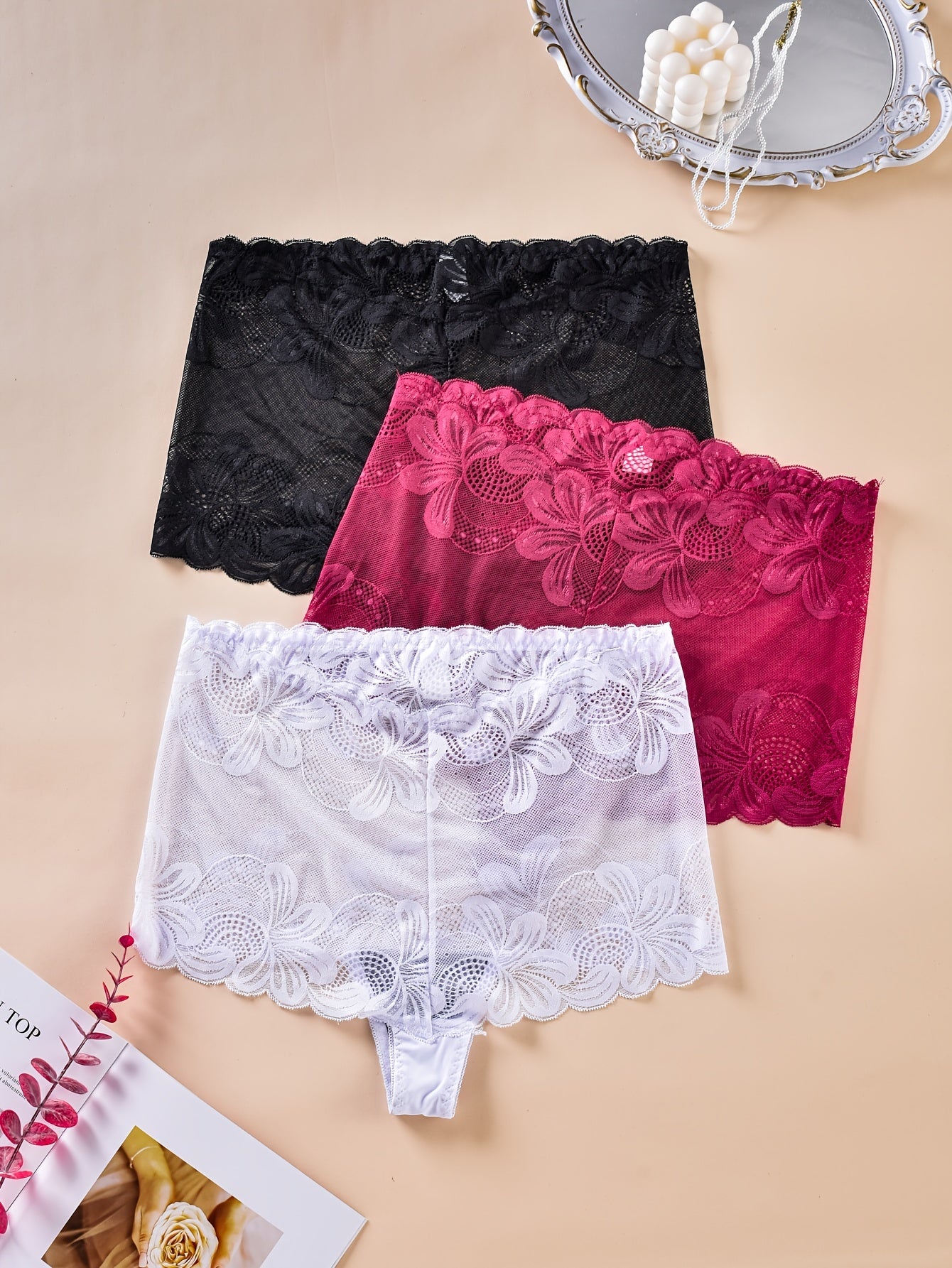 3 Pack Plus Size Lace High Waisted Briefs 3pcs Set