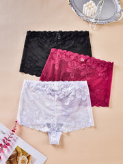 3 Pack Plus Size Lace High Waisted Briefs 3pcs Set