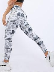 Newspaper Print Leggings Women Yoga Running Tight Pants Activewear