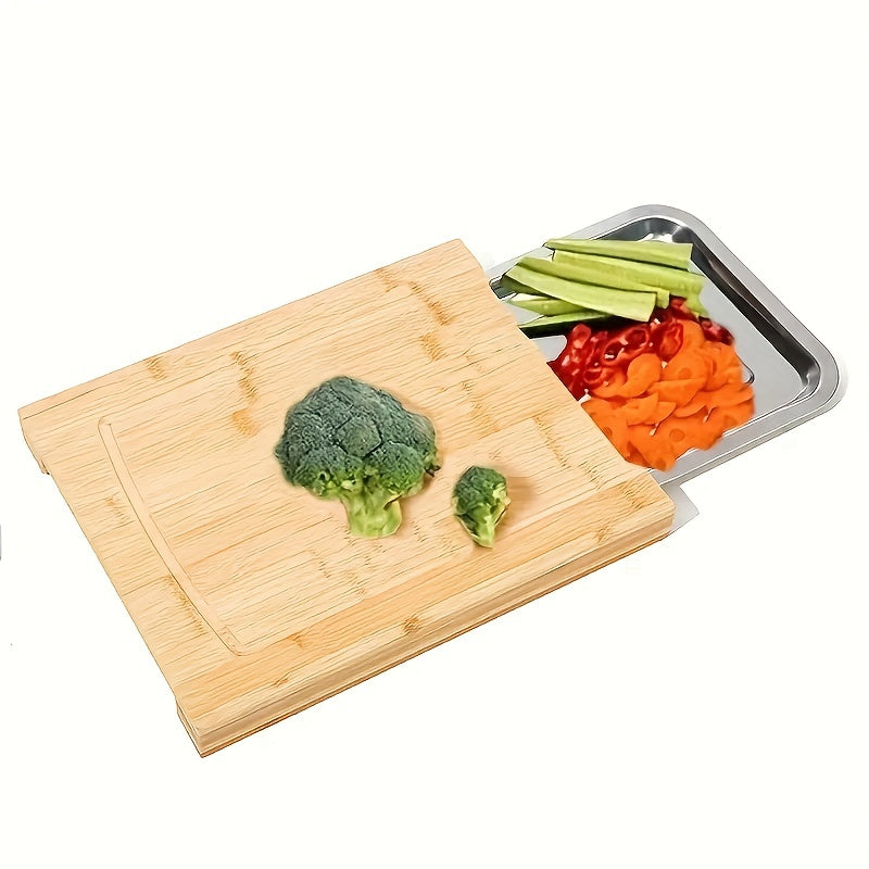 Bamboo Cutting Board With Tray Sliding Out Chopping Board Fruit Cutting Board