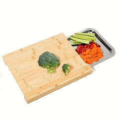 Bamboo Cutting Board With Tray Sliding Out Chopping Board Fruit Cutting Board
