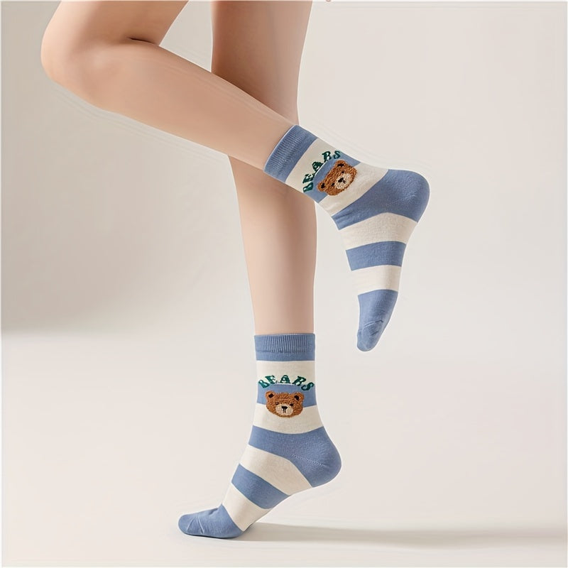 5 Pairs Cartoon Bear Print Socks Women's Stockings