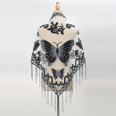 Vintage Butterfly Embroidery Tassel Shawl Lace Wraps for Women