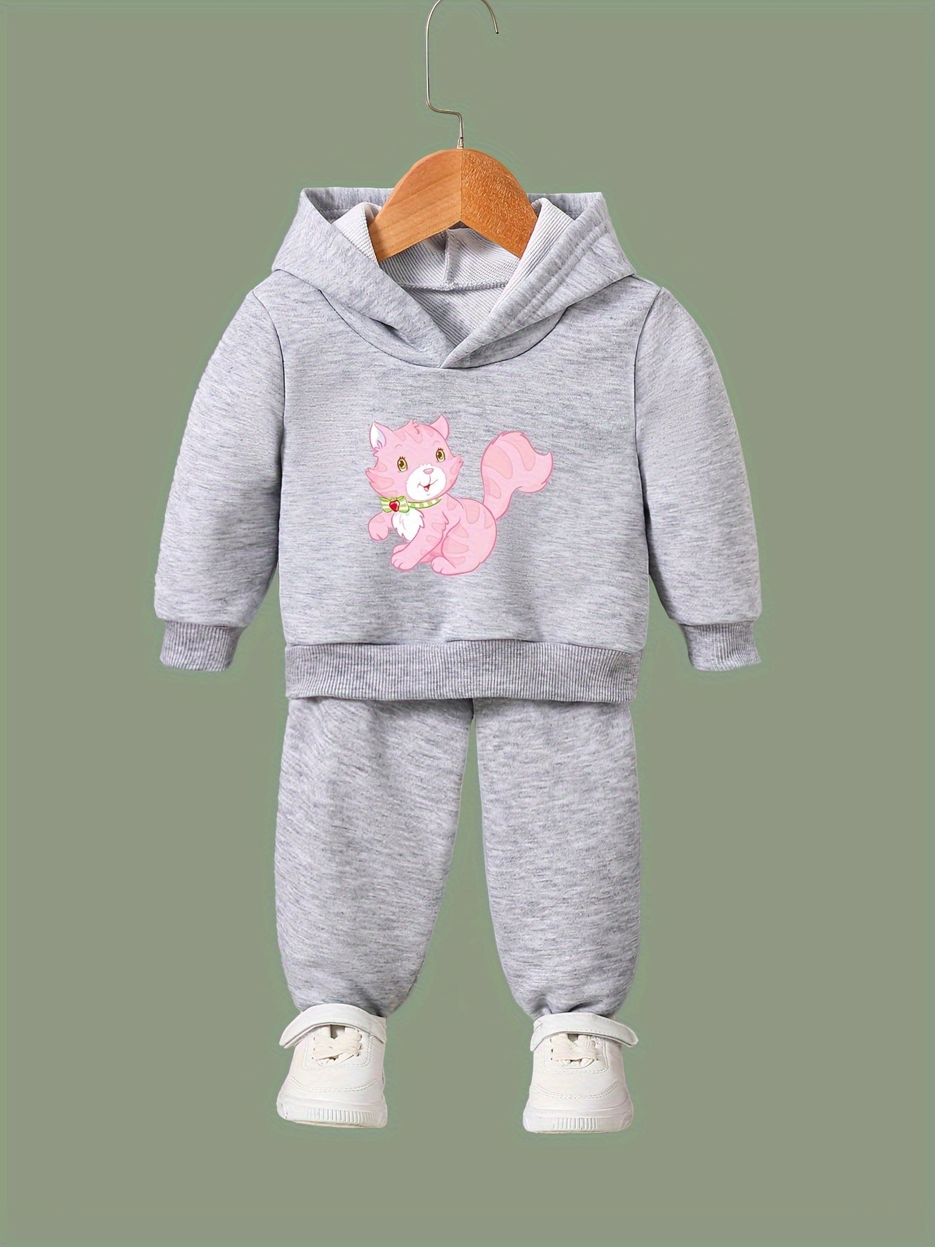 OERYUI Girls boys 2pcs Sweet Kitty Print Hooded Pullover Pants Set For Sports
