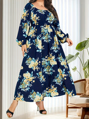 Floral Lantern Sleeve Maxi Dress Nipped Waist