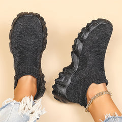 Women's Breathable Knit Platform Sneakers Slip On Outdoor Shoes