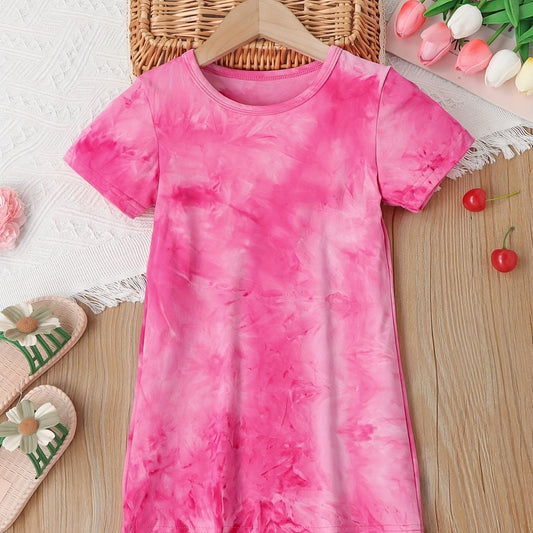 Girls Tie Dye Short Sleeve T-shirt Dress for Summer