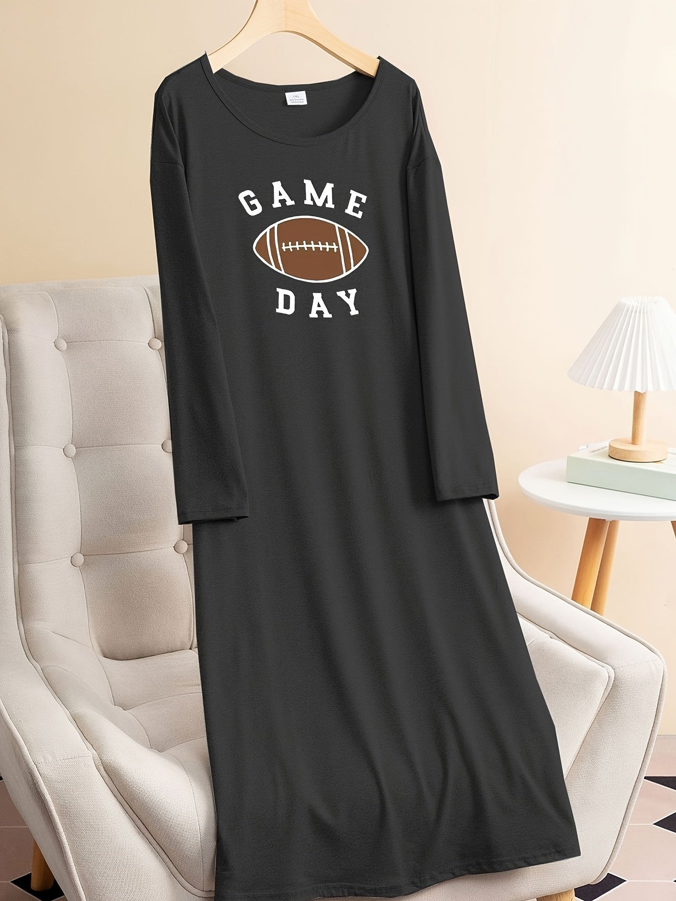 Sporty Lounge Dress Women's Plus Rugby & Letter Print Long Sleeve