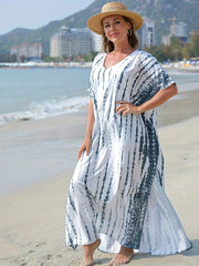 Boho Cover Up Women's Plus Tie Dye Stripe Print Batwing Sleeve V Neck