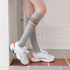 3 Pairs Letter Print Striped Socks Knee High College Style Stockings