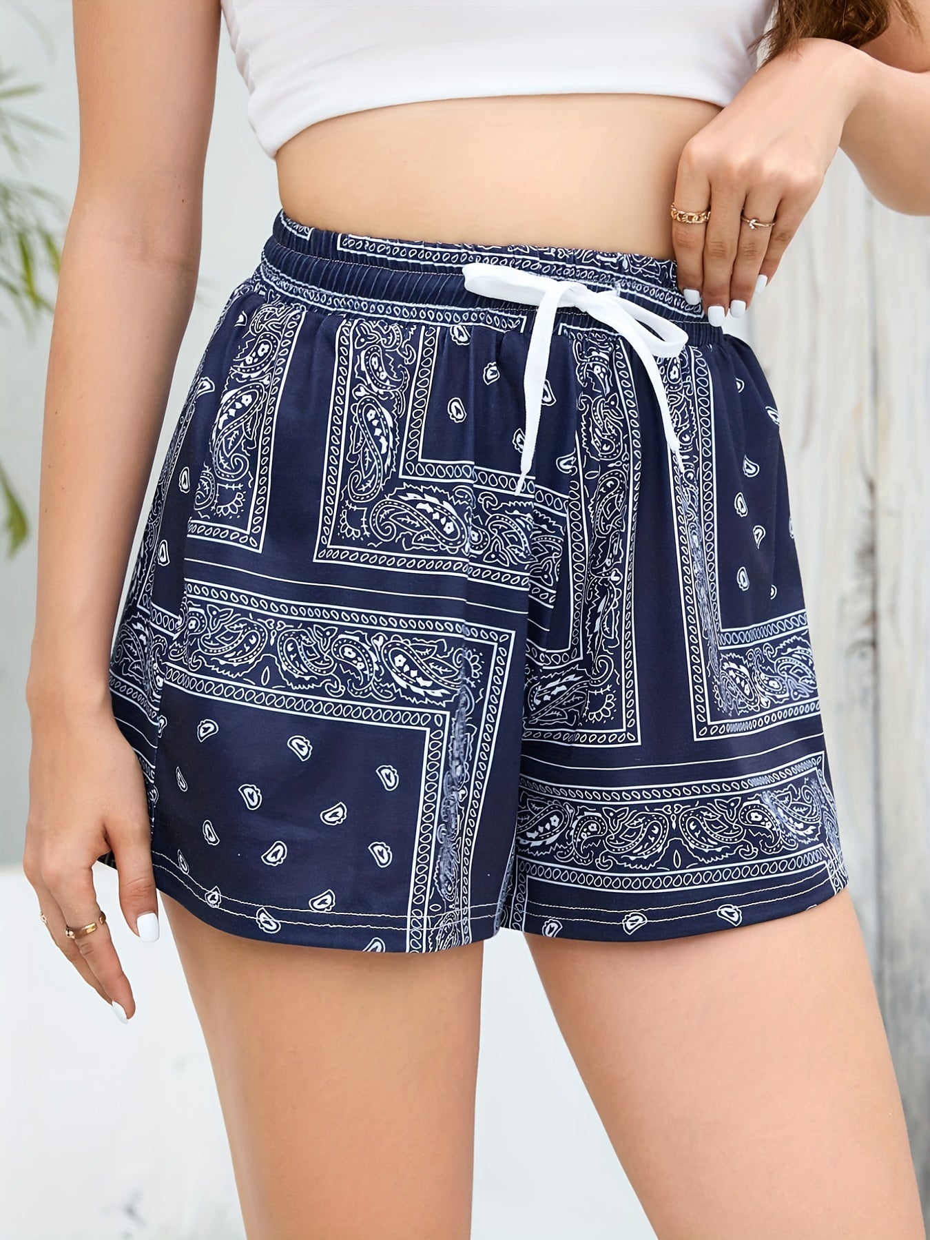 Paisley Print Drawstring Shorts for Women