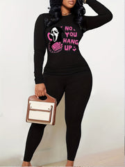 Letter Print Matching Set Long Sleeve T-shirt & Leggings Outfit