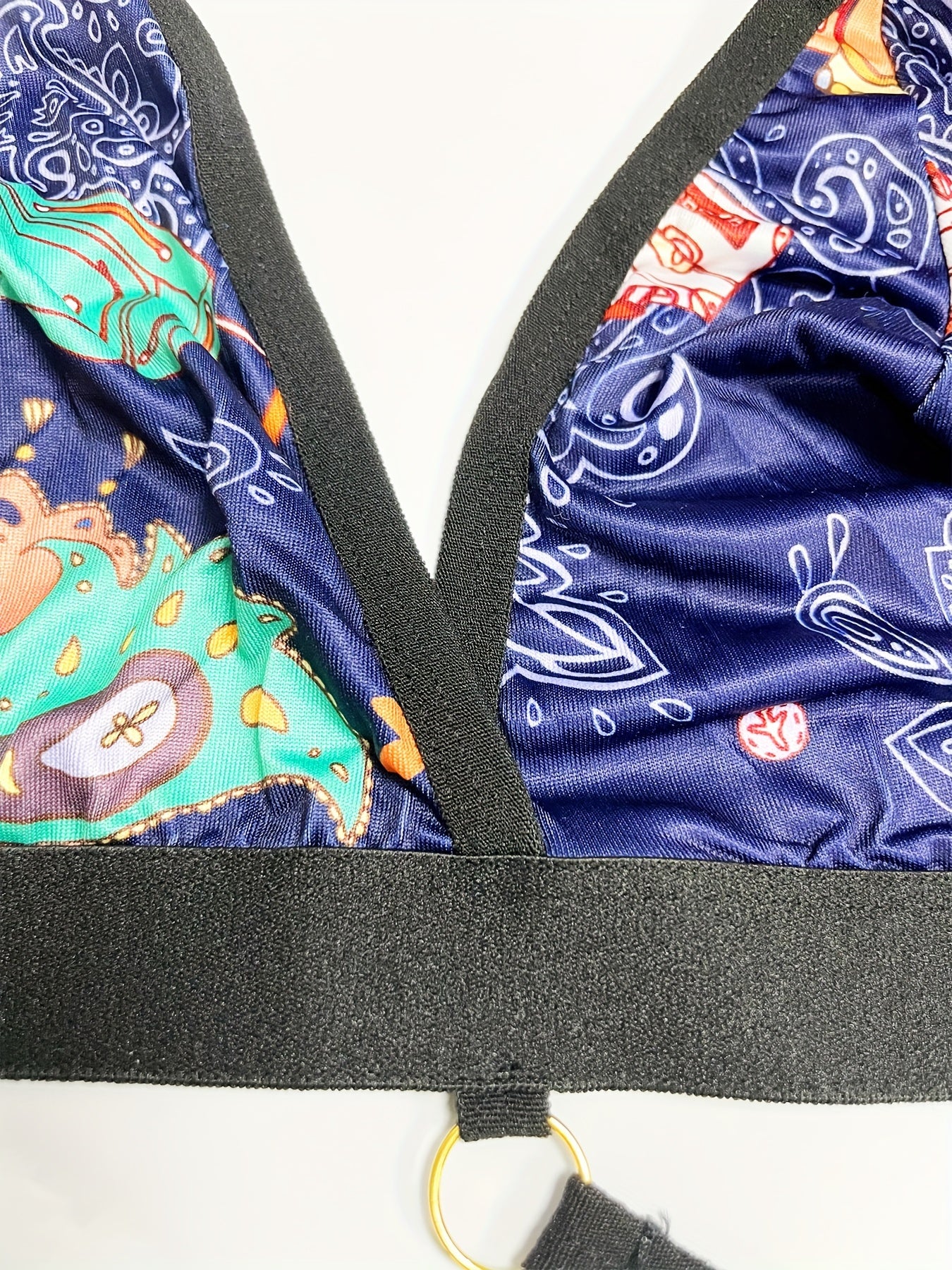 Sexy Boho Bodysuit Cut Out Paisley Print Ring Linked