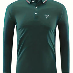 Men's Lapel Golf Long Sleeve Letter V Print Tennis Sports Shirt