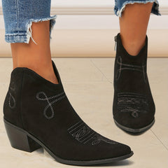 Women's Embroidered Heeled Ankle Boots Pointed Toe