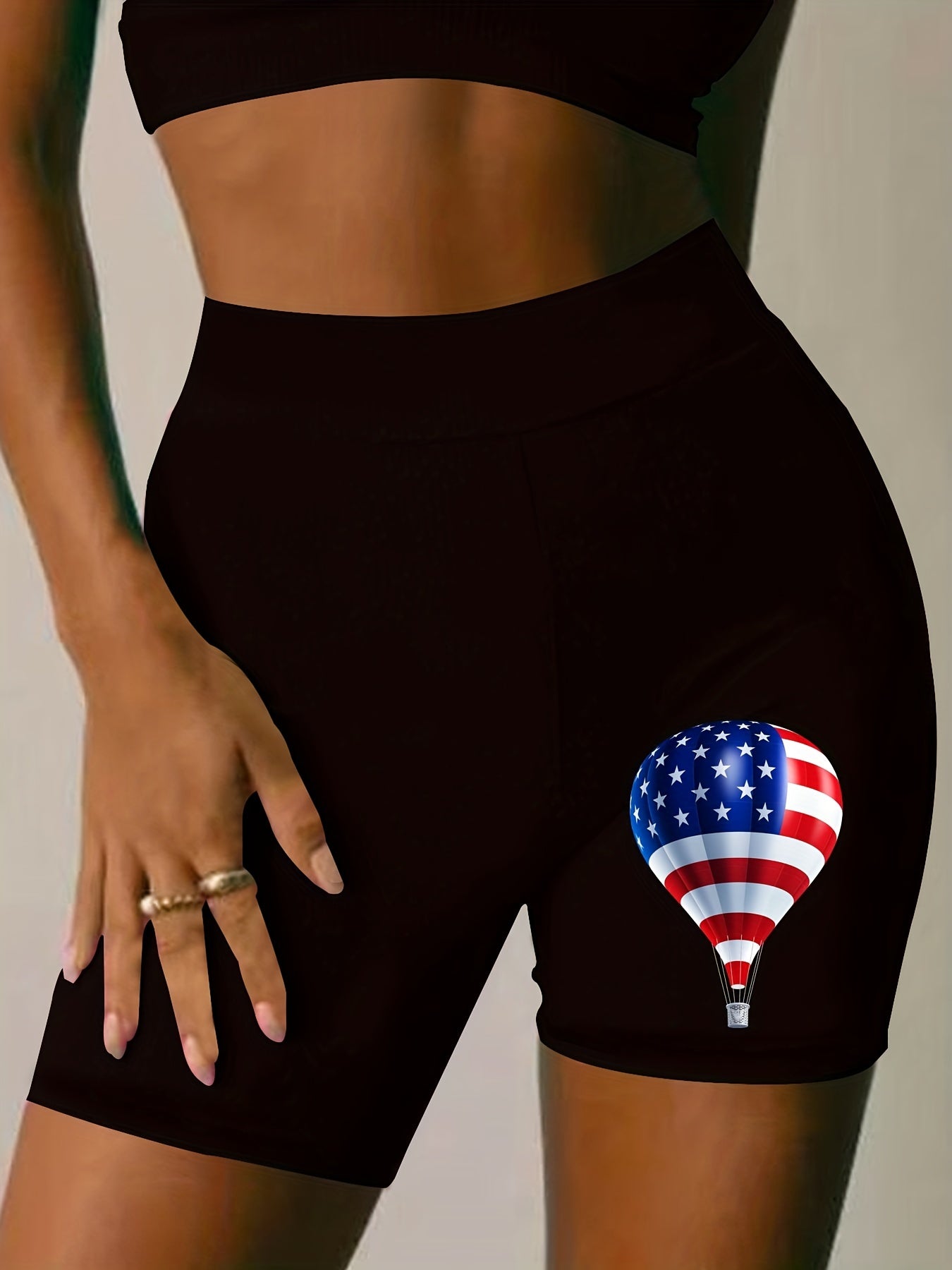 Independence Casual Shorts Women's Plus Flag Balloon Print Biker Short