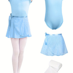 Girls Comfy Dance Suit Leotard Romper Skirt Leggings Set