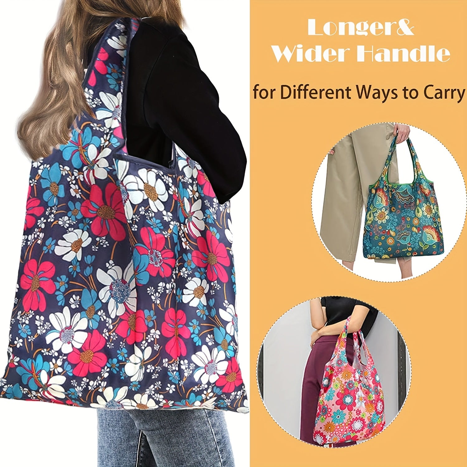 Reusable Grocery Bags Shoulder Bag Lightweight Shopper Foldable Bag