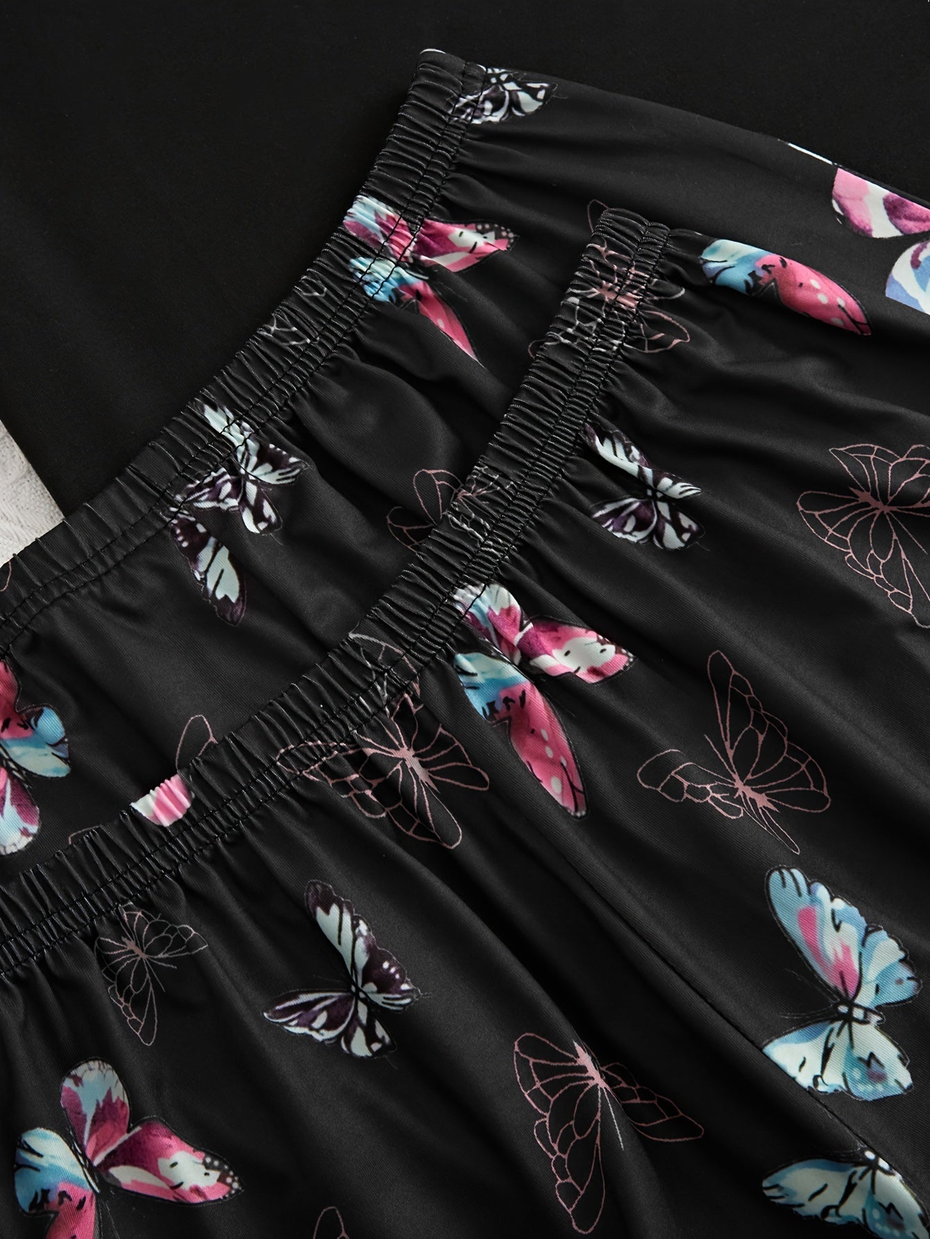 Butterfly Print Pajamas Set Short Sleeve Top & Shorts/Pants Women's Sleepwear