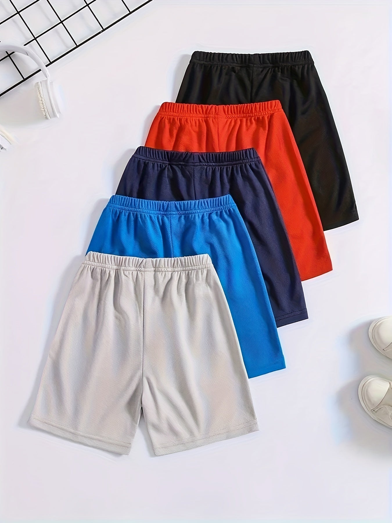 5pcs Boys Smiling Print Shorts Comfortable Quick Dry Summer Outdoor