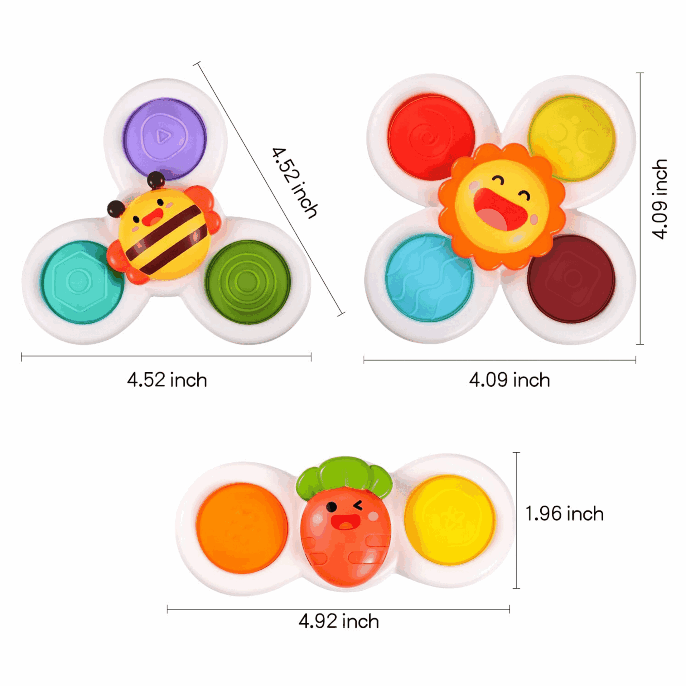 3Pcs Suction Cup Spinner Toys Kids Spinning Top Baby Sensory Bath Toys