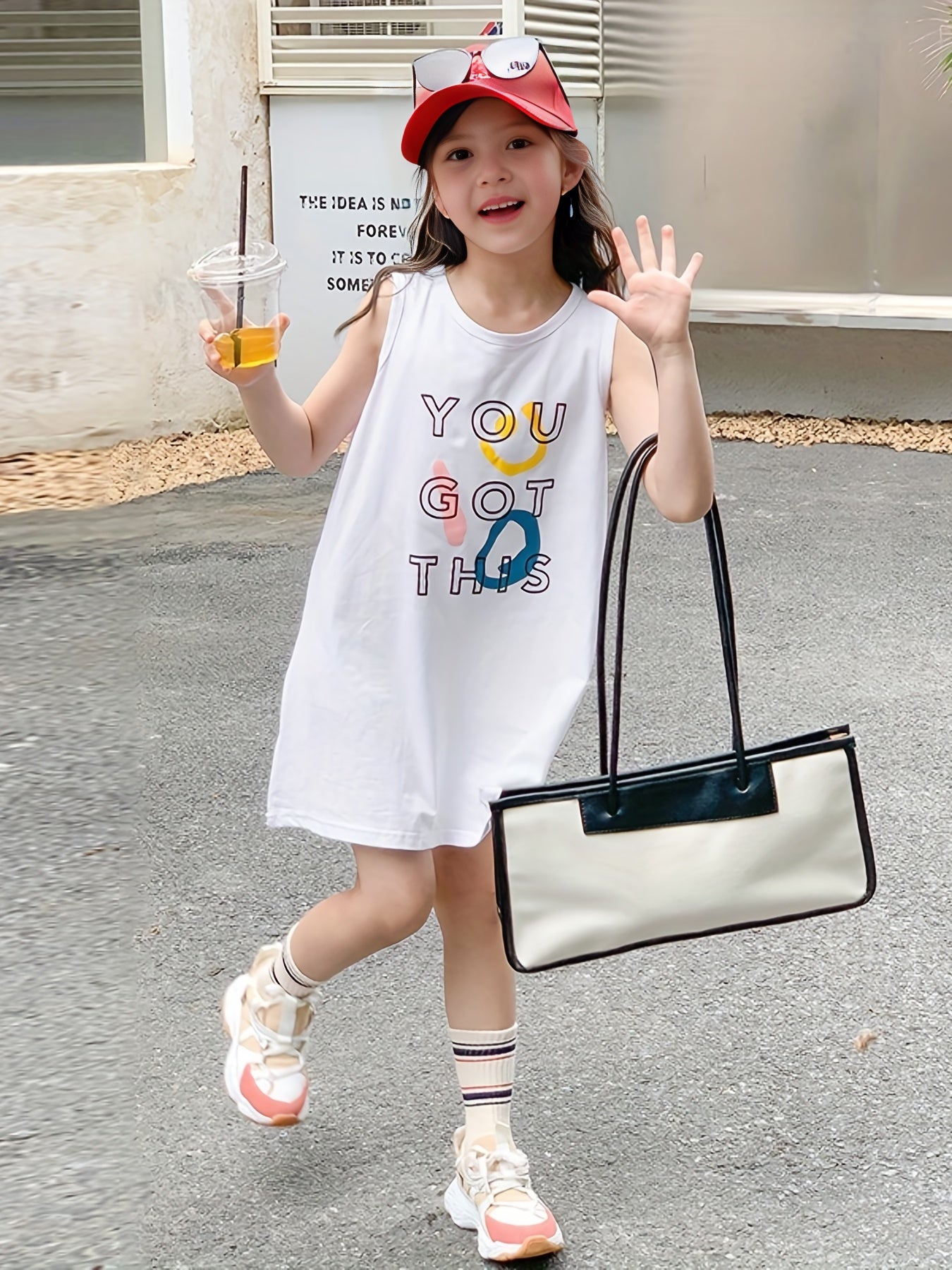 Girls Cartoon Print Cotton Dress Sleeveless Crew Neck for Summer