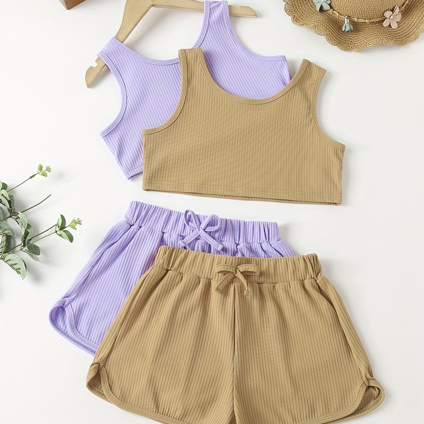 Girls Casual Sports Tank Top And Shorts Set