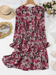 Graphic Print Ruffle Trim Button Up Dress