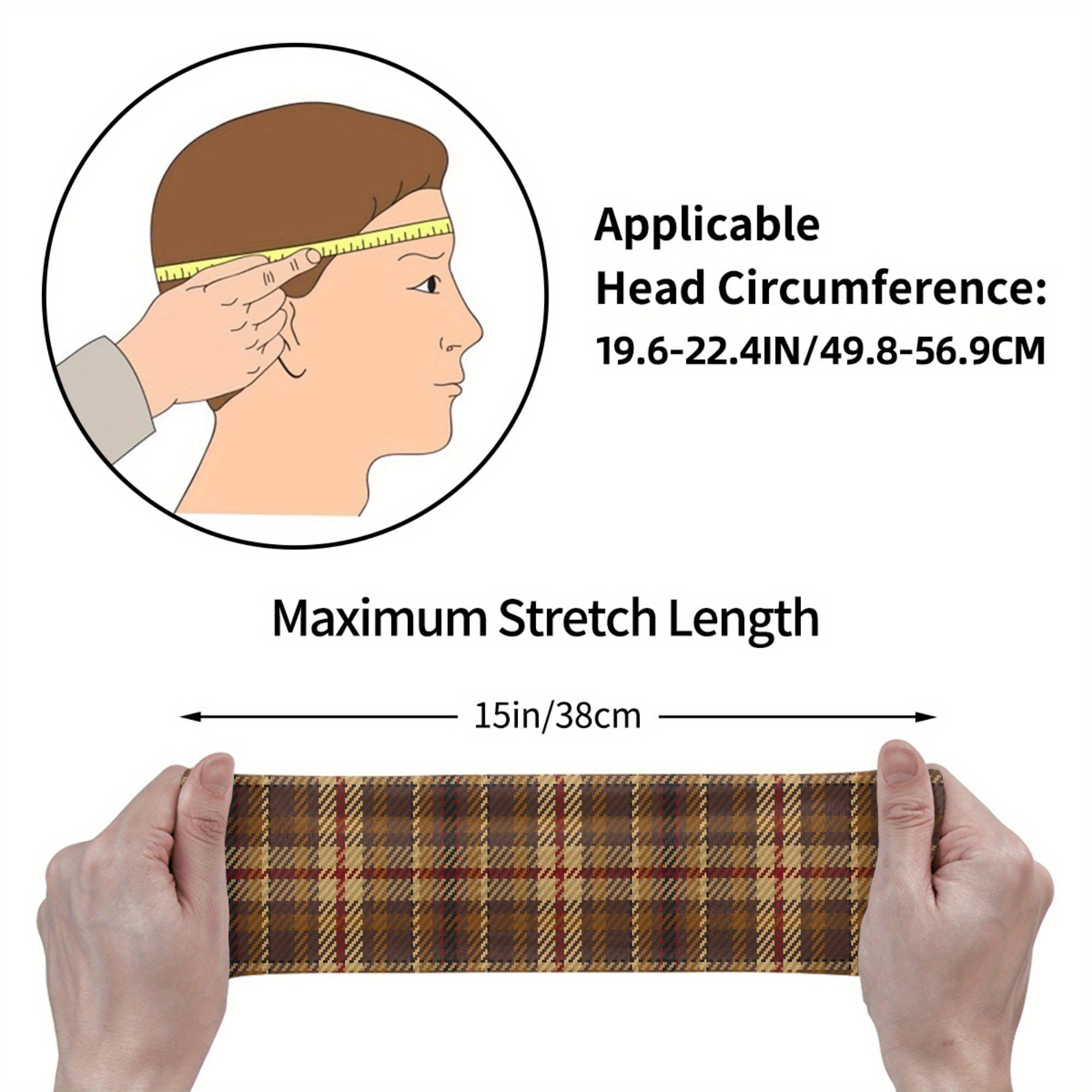 Men's Vintage Plaid Headband Non Slip Hairband Mustard Brown Red Retro Accessory