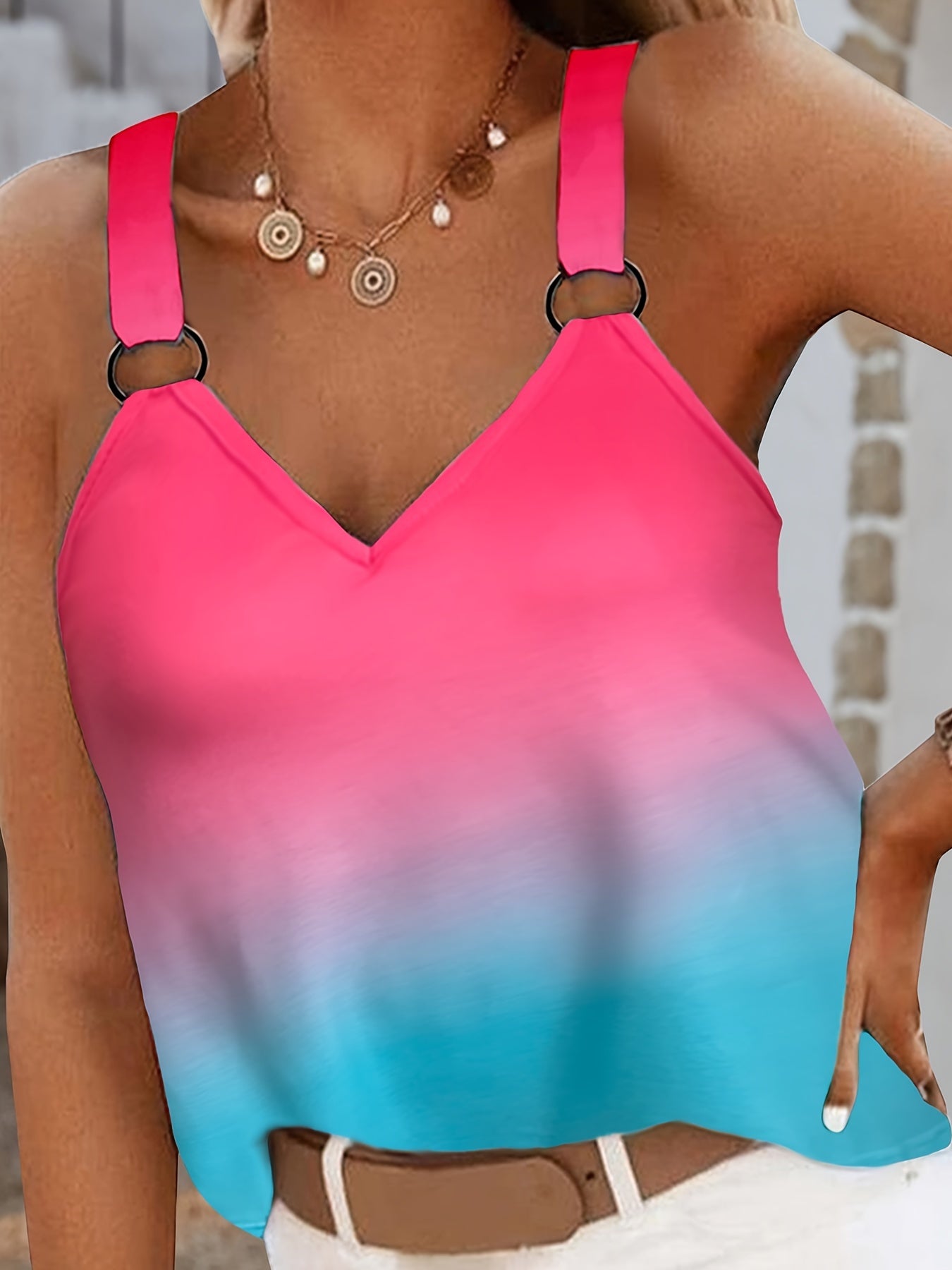 Gradient Sleeveless Loose Cami Top Sexy Summer Stylish Comfy Cami Top