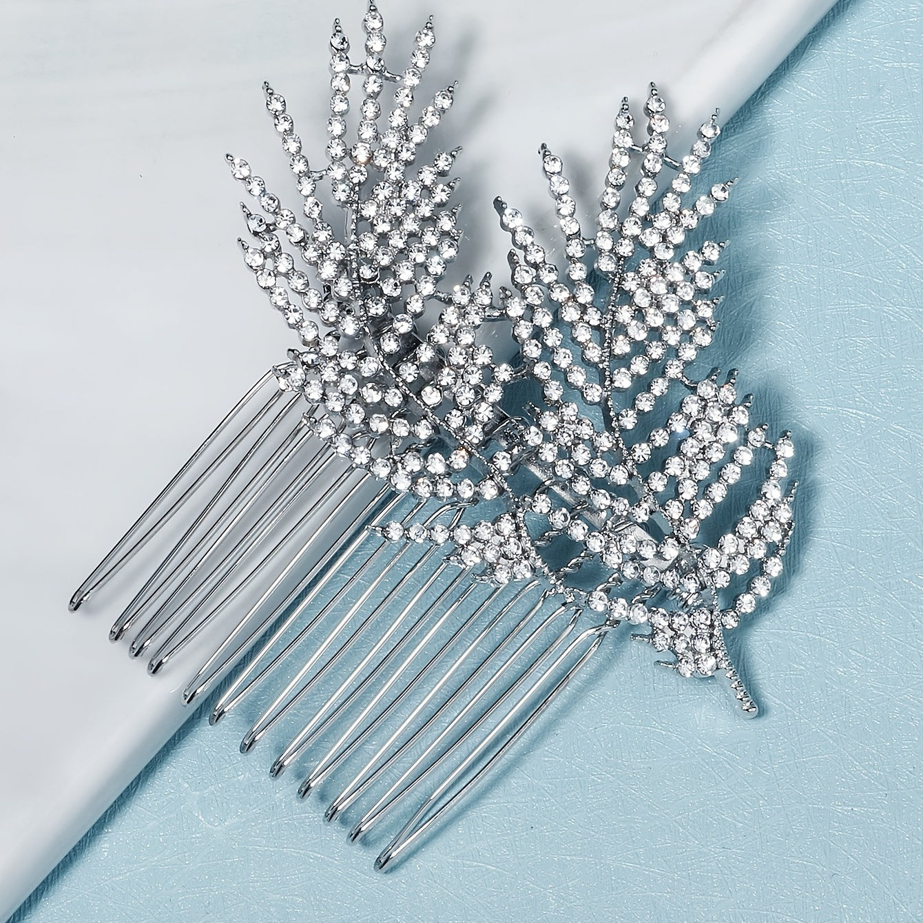 Crystal Hair Comb Silvery Rhinestones Bridal Leaf Hair Comb