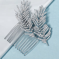 Crystal Hair Comb Silvery Rhinestones Bridal Leaf Hair Comb