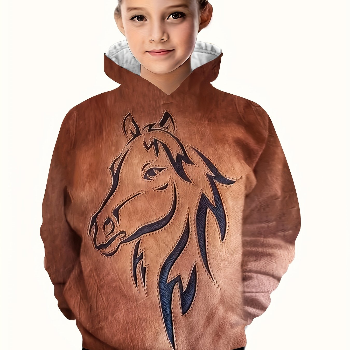 3D Western Style Horse Print Hoodie Pullover Tops for Kids