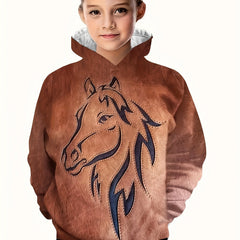 3D Western Style Horse Print Hoodie Pullover Tops for Kids