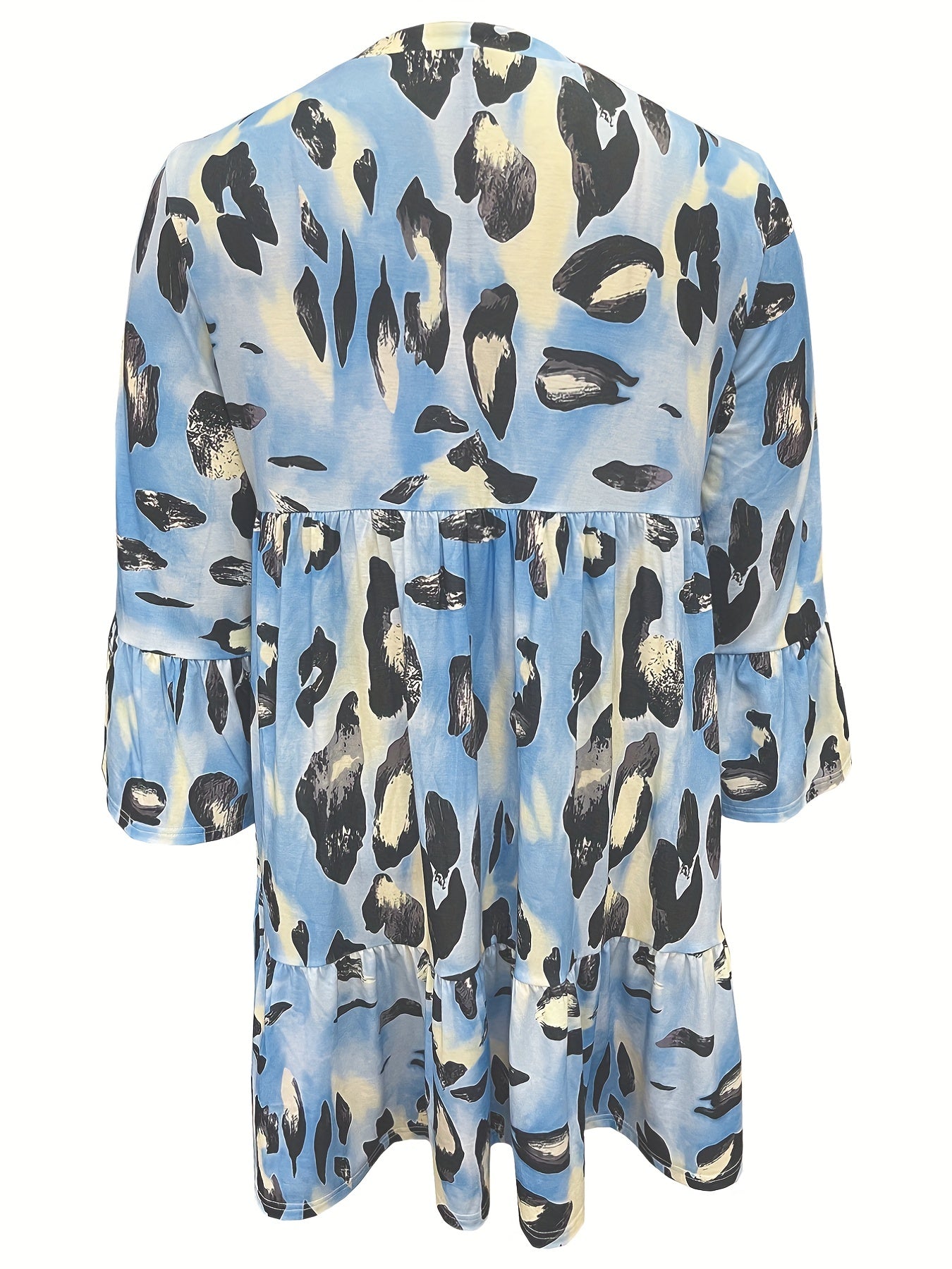 Plus Size Tie Dye Ruffle Trim Short Sleeve Dress