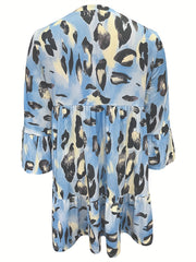 Plus Size Tie Dye Ruffle Trim Short Sleeve Dress