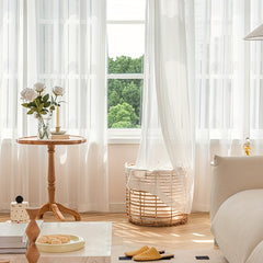 Translucent Sheer Curtain Braided Geometric Striped Rod Pocket Curtain