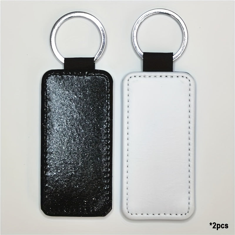 10pcs Sublimation Keychain PU Leather Heat Transfer Keyring Rectangle