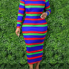 Colorblock Maxi Dress Women's Plus Slim Fit Round Neck