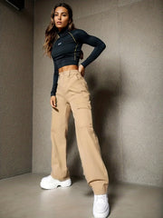 High Waist Cargo Jeans with Side Flap Pocket