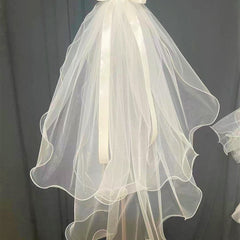 Bride's Pearl Bow Veil Head Jewelry