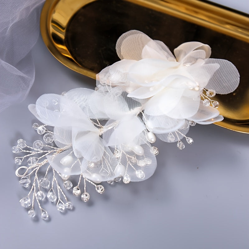 Crystal Flower Faux Pearl Beaded Hair Comb Pin Bridal Wedding Party Favor