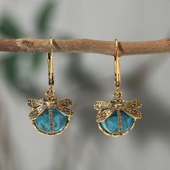 Retro Dragonfly Green Pendant Earrings Bohemian Style Jewelry