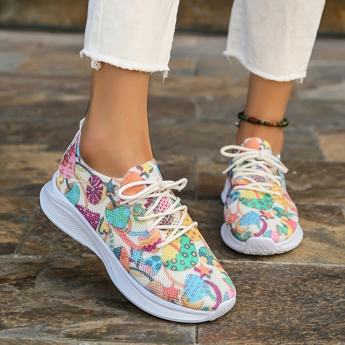 Women's Mushroom Pattern Lace Up Running Shoes Halloween Sneakers