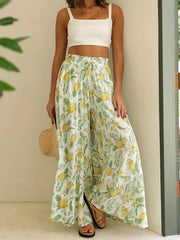 Floral Print Drawstring Palazzo Pants Boho Vacation Elastic Waist Wide Leg Pants