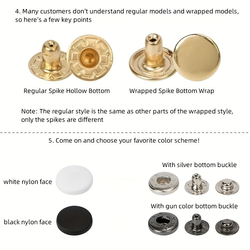 120pcs Leather Snaps Kit 15mm Metal Buttons w/ Tools Colorful