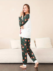 Christmas Elk Print Pajama Set Long Sleeve Top & Pants Women's Sleepwear