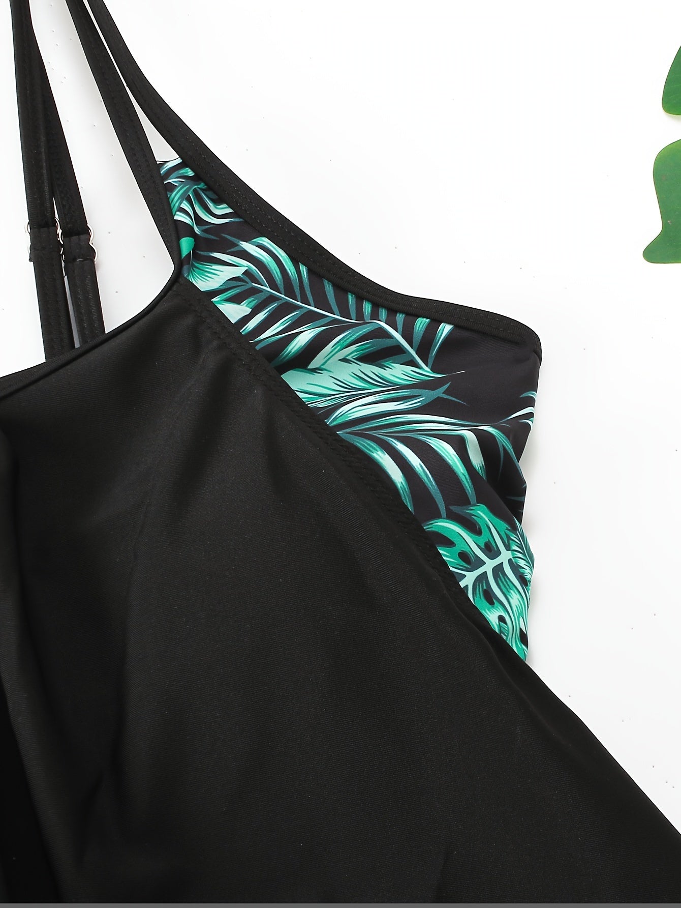 Tropical Print Tankini Set Round Neck Cami Top & Shorts 2 Piece