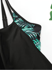 Tropical Print Tankini Set Round Neck Cami Top & Shorts 2 Piece