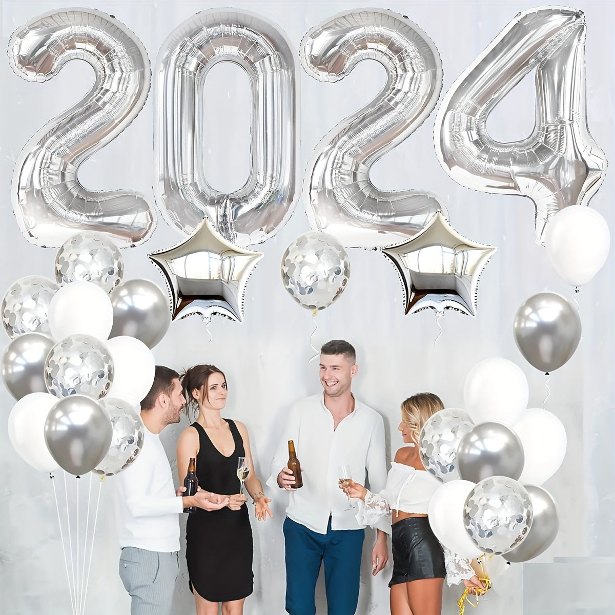 35pcs Silvery Year Theme Party Balloons Decoration Set